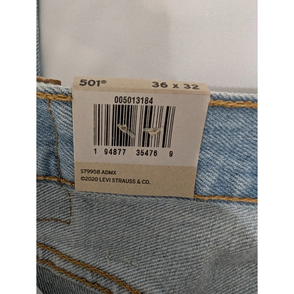 Levi's 501 Original Stretch Jeans Men's 36x32 Light Wash Button Fly Straight Leg